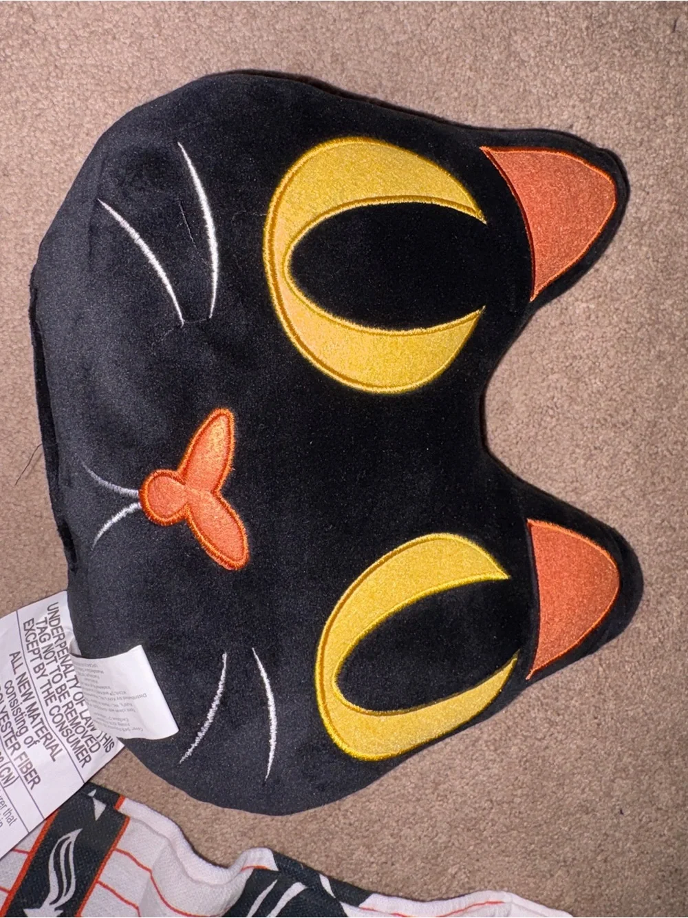 New Black Cat Plush Pet Pillow with Yellow Eyes and Orange Accents
